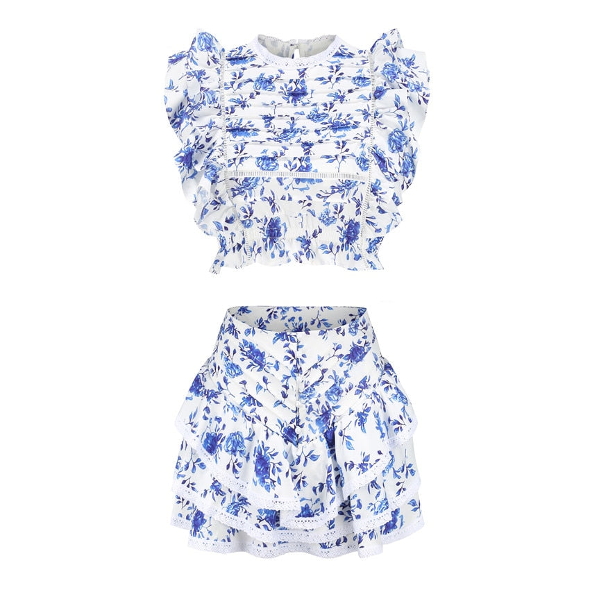 Variant image for Dam Kort Set Veckad Topp Polyester Blommönster Shorts-2