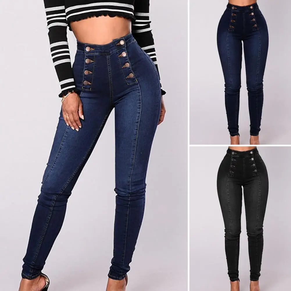 Damjeans Hög Midja Stretch Denim för Dam-4