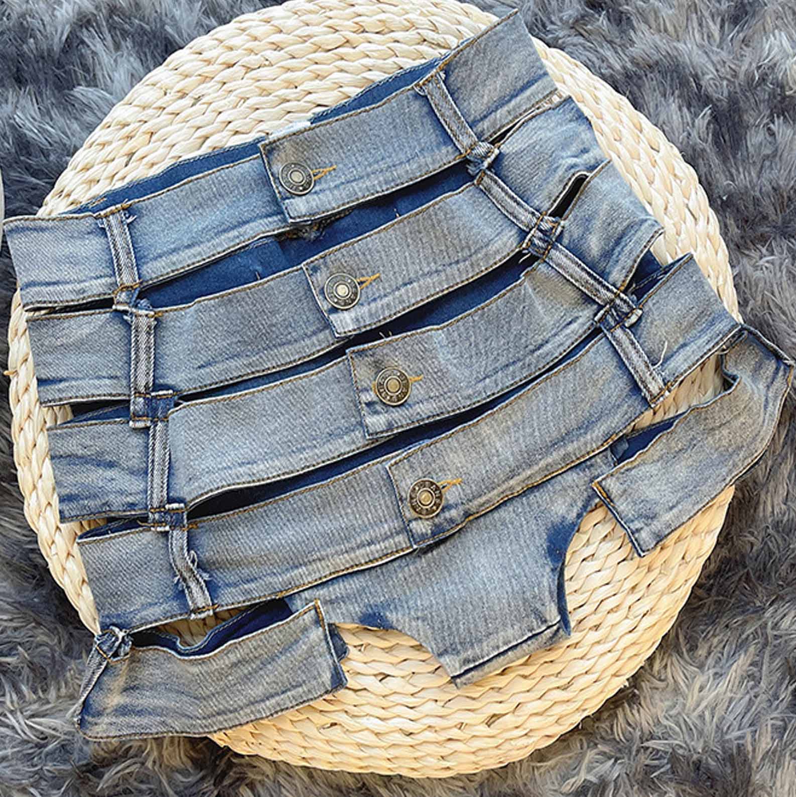 Damshorts Hög Midja Trendigt Brännarmönster Denim Baumwoll Polyester-3