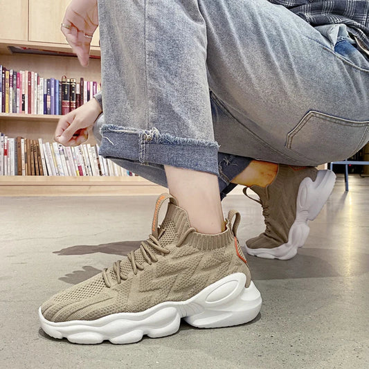Dam Hög Top Sneaker VÀvda Detaljer Högkvalitativt Tyg-1