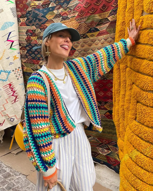 Dam Kofta Boho Stil Merinoull med Virkning 1