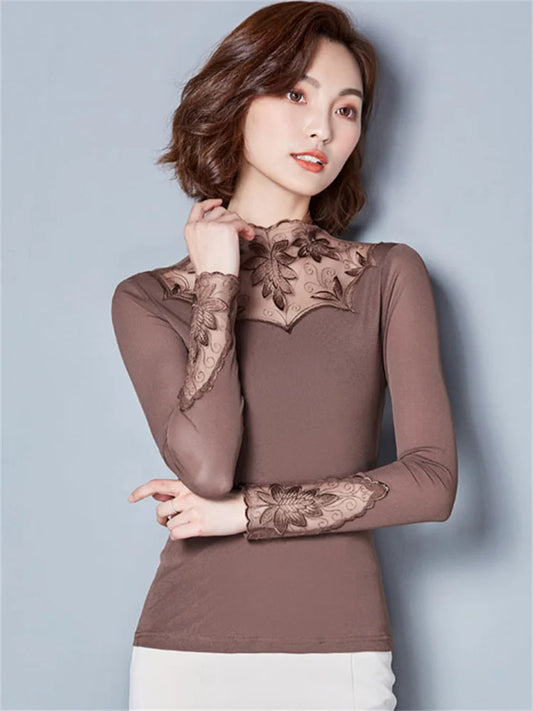 Dam Turtleneck Blus LĂ„ng Ărmar 100% Bomull-1