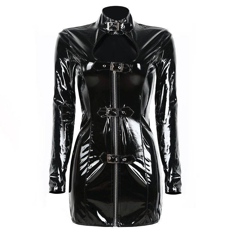Kvinnors Miniklänning Turtleneck Lätt PVC-3