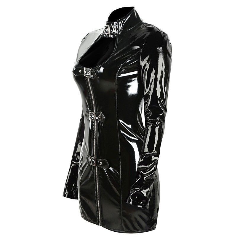 Kvinnors Miniklänning Turtleneck Lätt PVC-5
