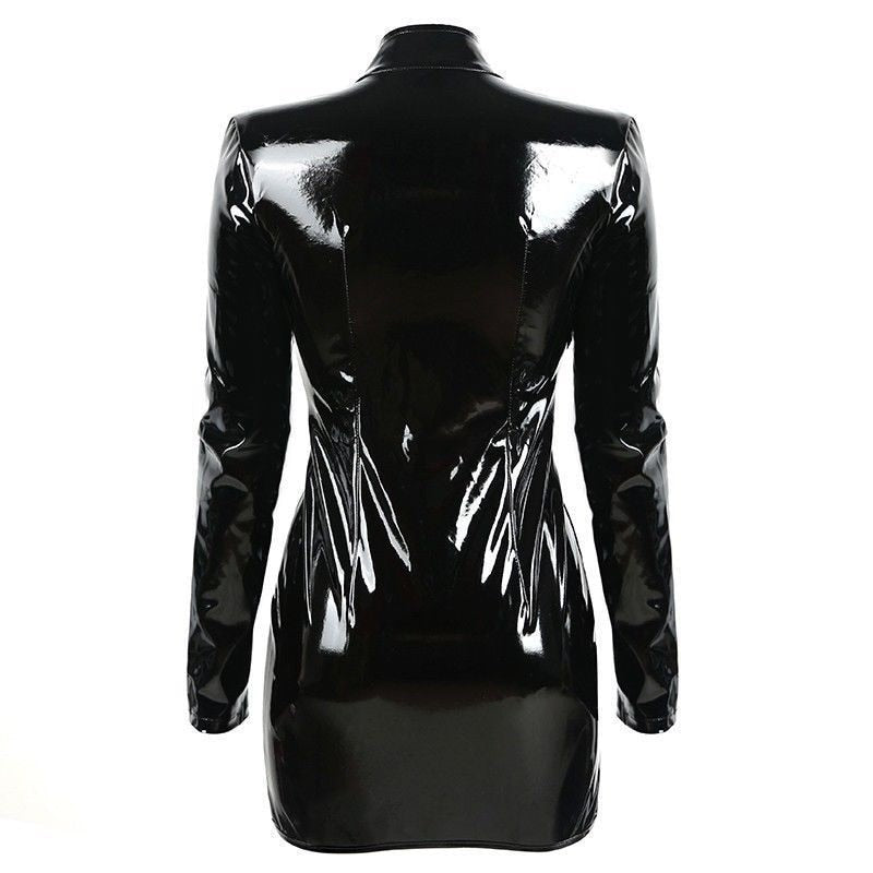 Kvinnors Miniklänning Turtleneck Lätt PVC-4