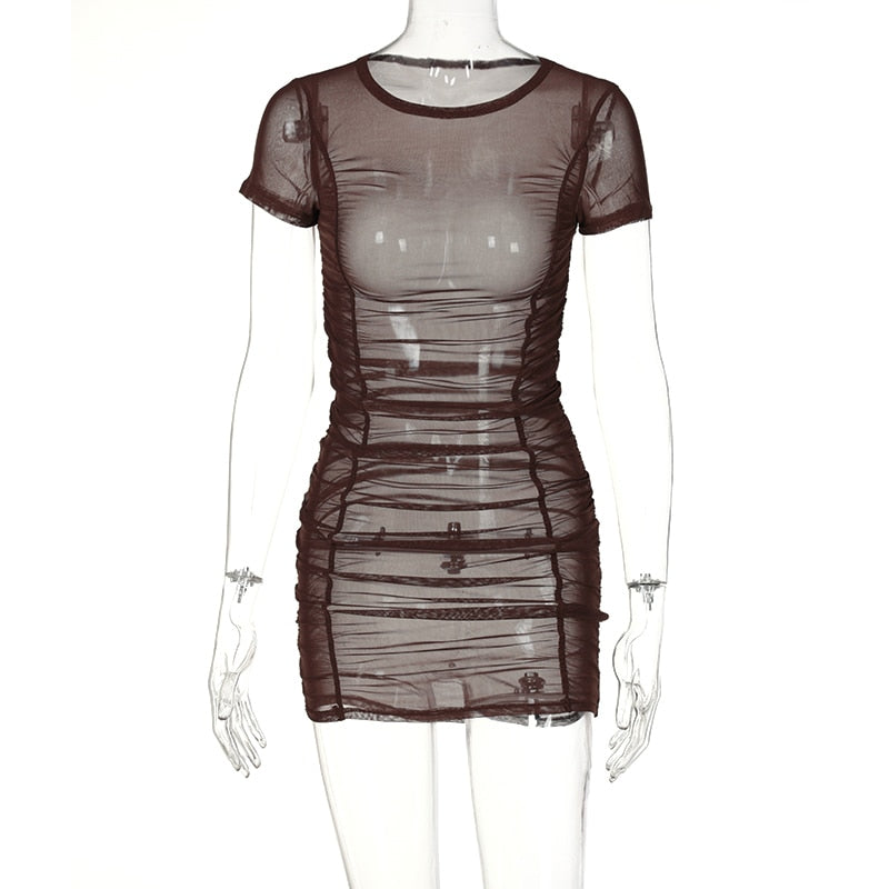 Kvinnors Miniklänning Transparent Kortärmad Polyester Spandex-3