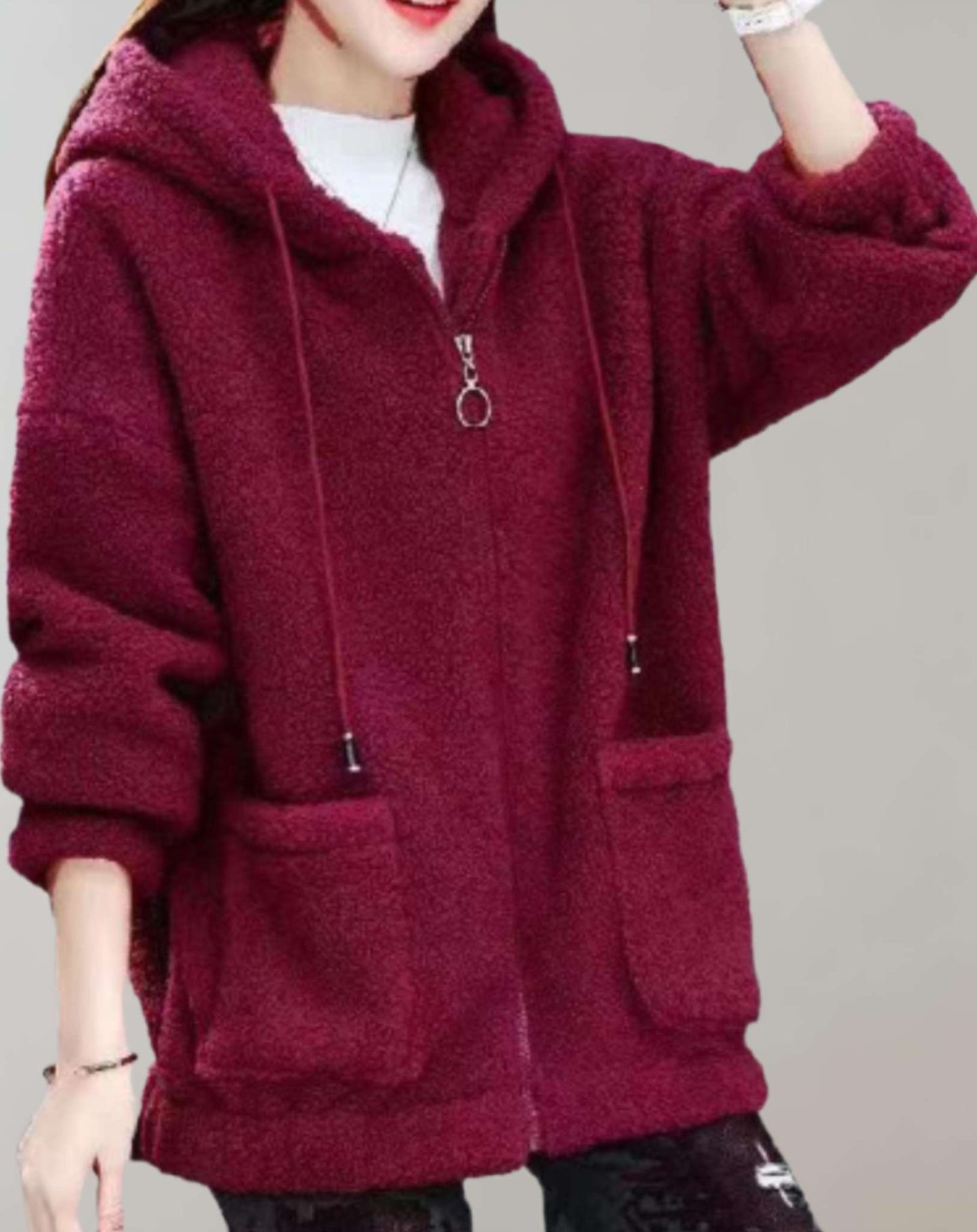 Variant image for Lång Vinterrock Dam med Huva Isolerande Material Elegant Design-5