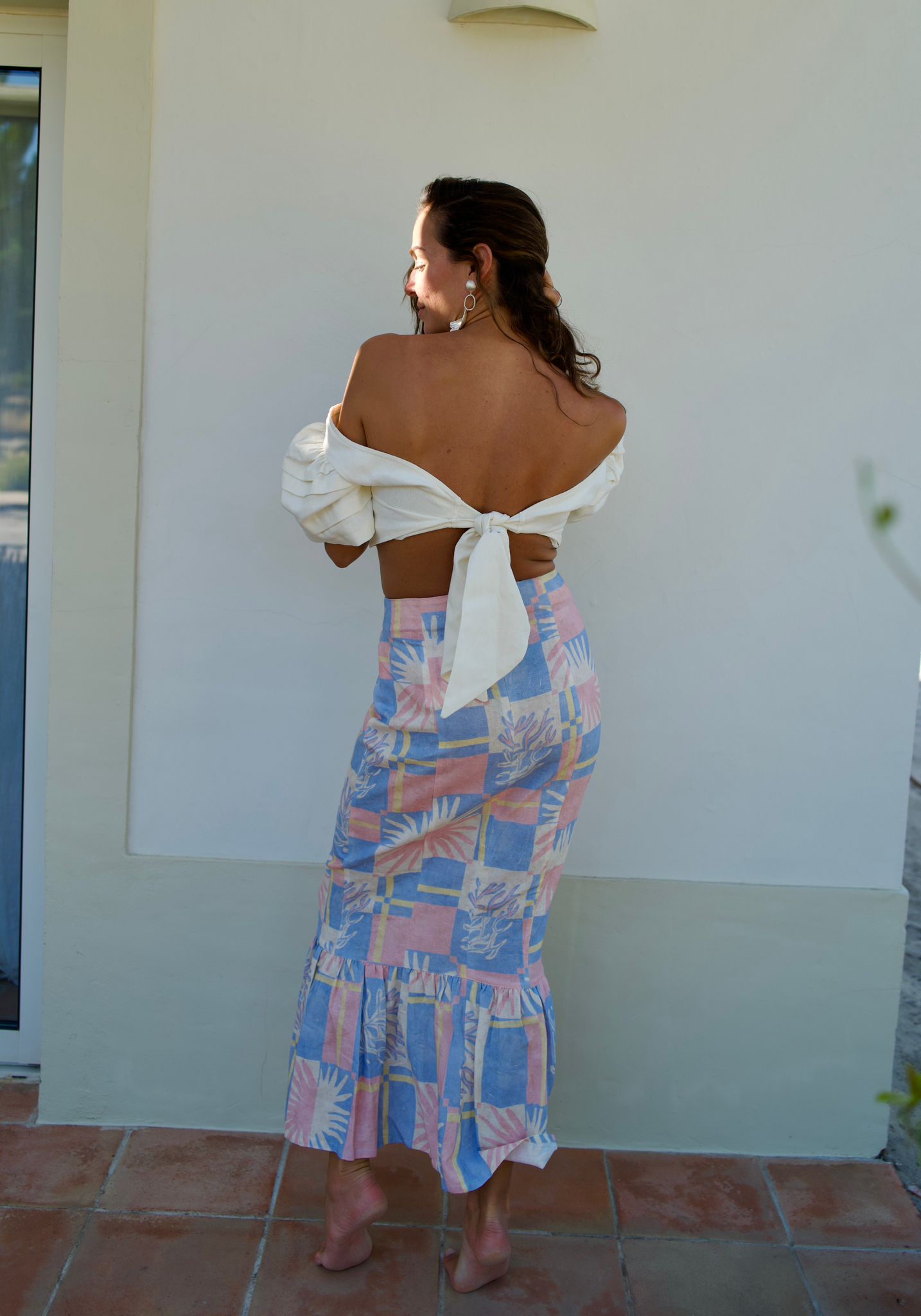 Kjol Dam Hög Midja Rynkad 100% Bomull-6