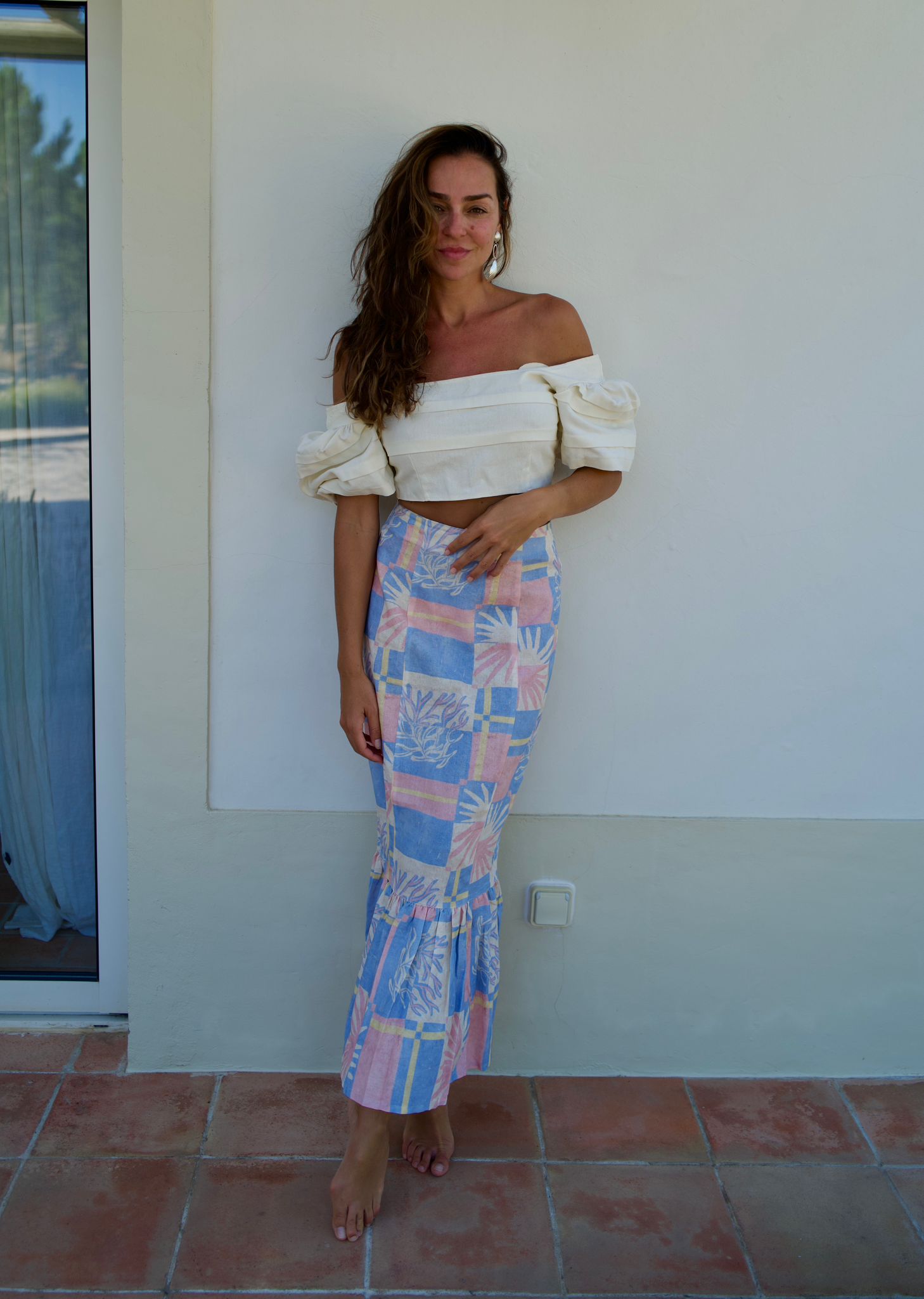 Kjol Dam Hög Midja Rynkad 100% Bomull-1