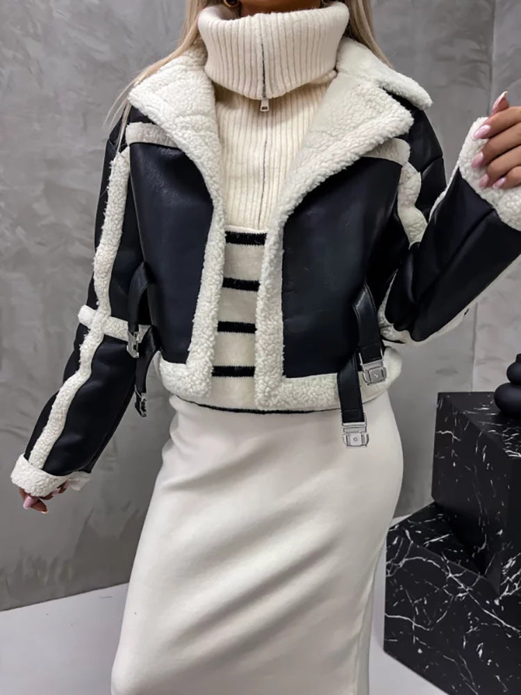 Dam Pälsjacka Fuskpäls Lång Ärmar Elegant Vinterkappa-2