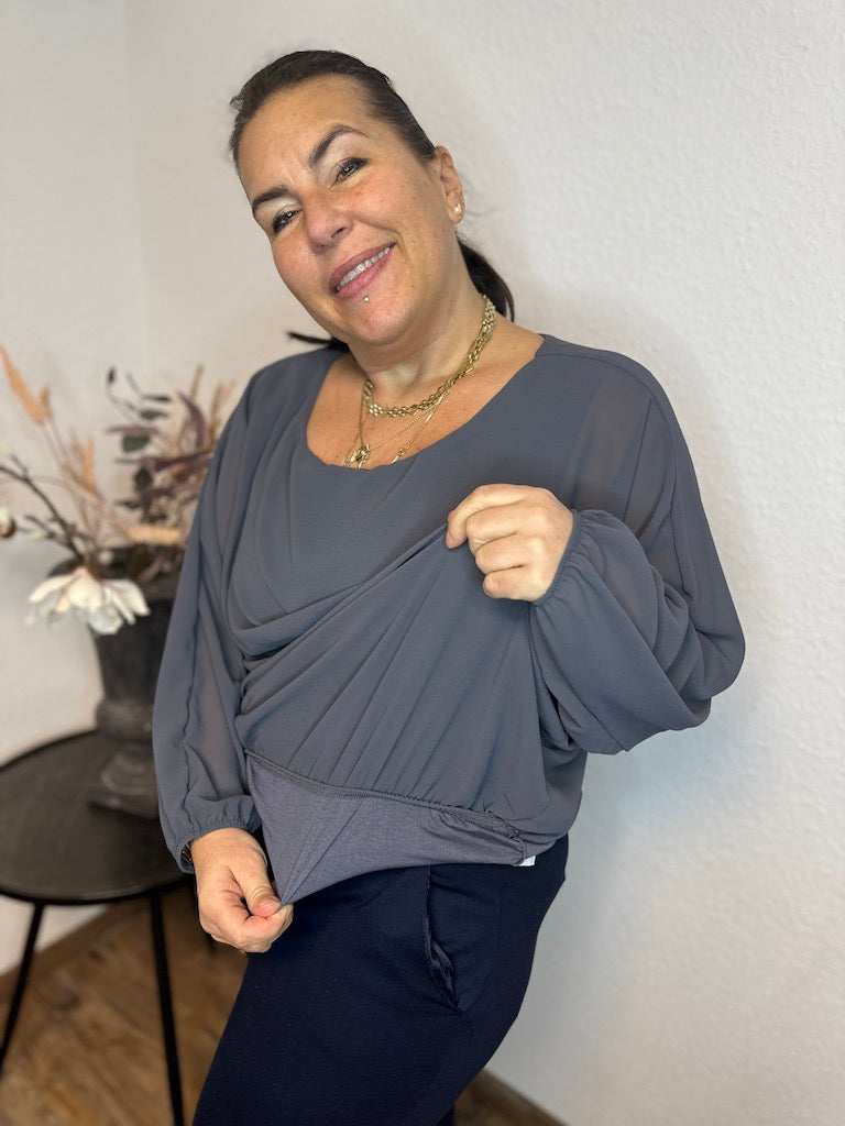 Vit Dam Blus Dubbelålad Lätt Tyg Chic Styling 2