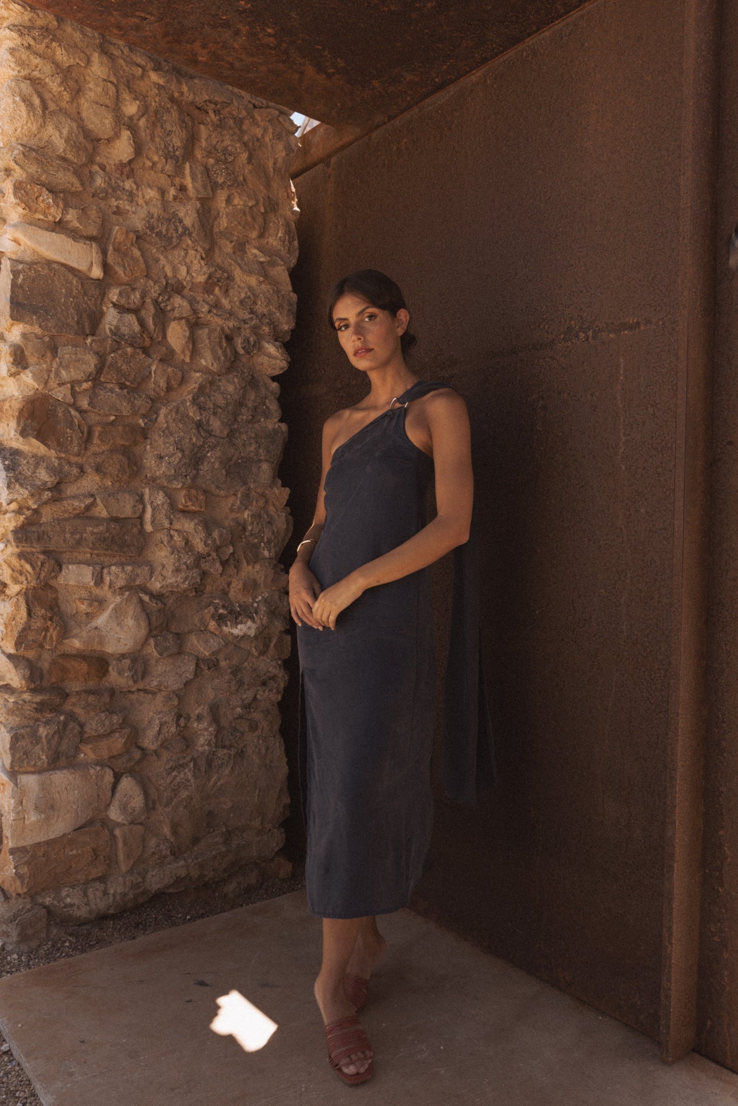 Dam Klänning Midi Minimalistisk Cupro-6