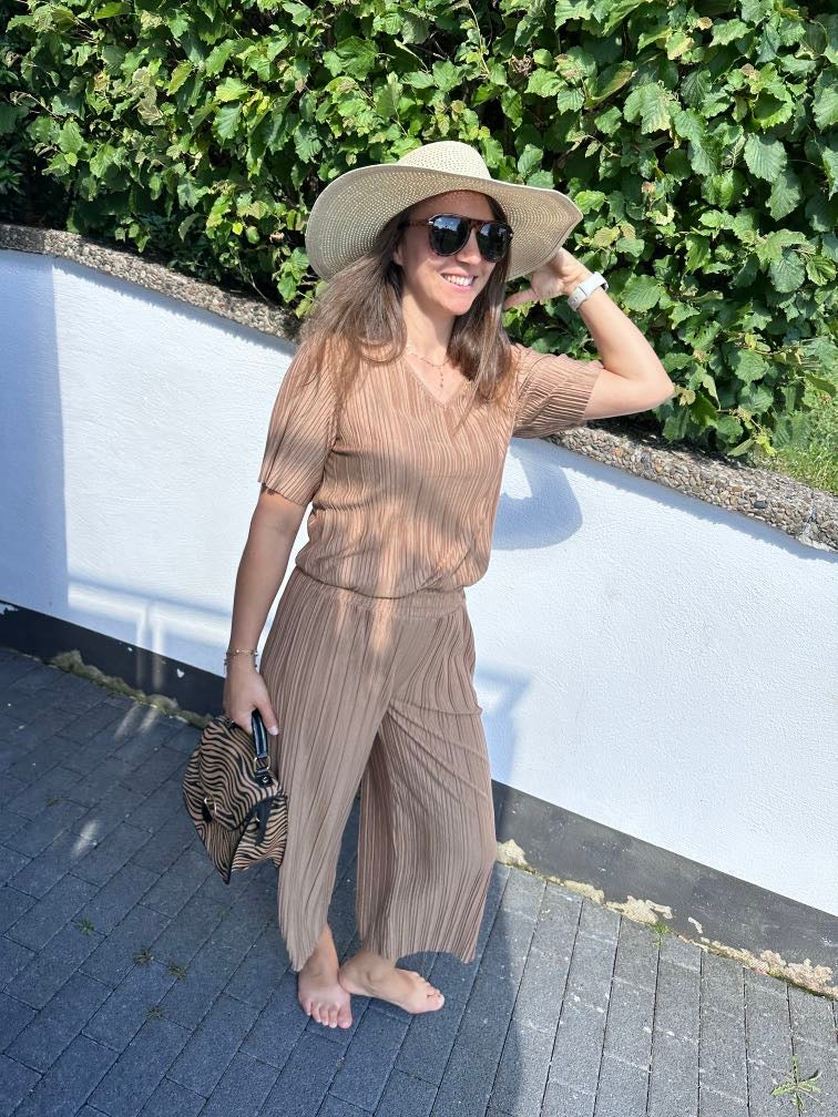 Dam Byxor Med Resår I Midjan Snygga Ribbat Tyg Återvunnen Polyester-1