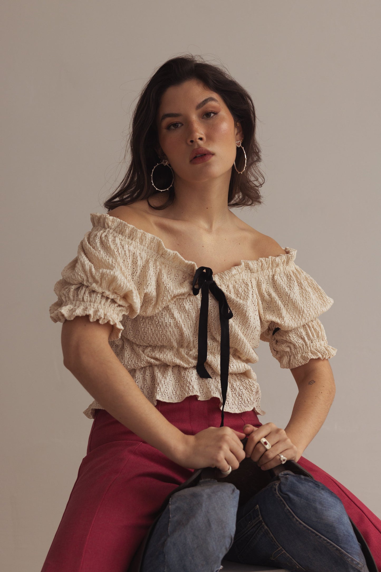 Damblus Romantisk Stil Elastiska Detaljer Sammetband 100% PES-1