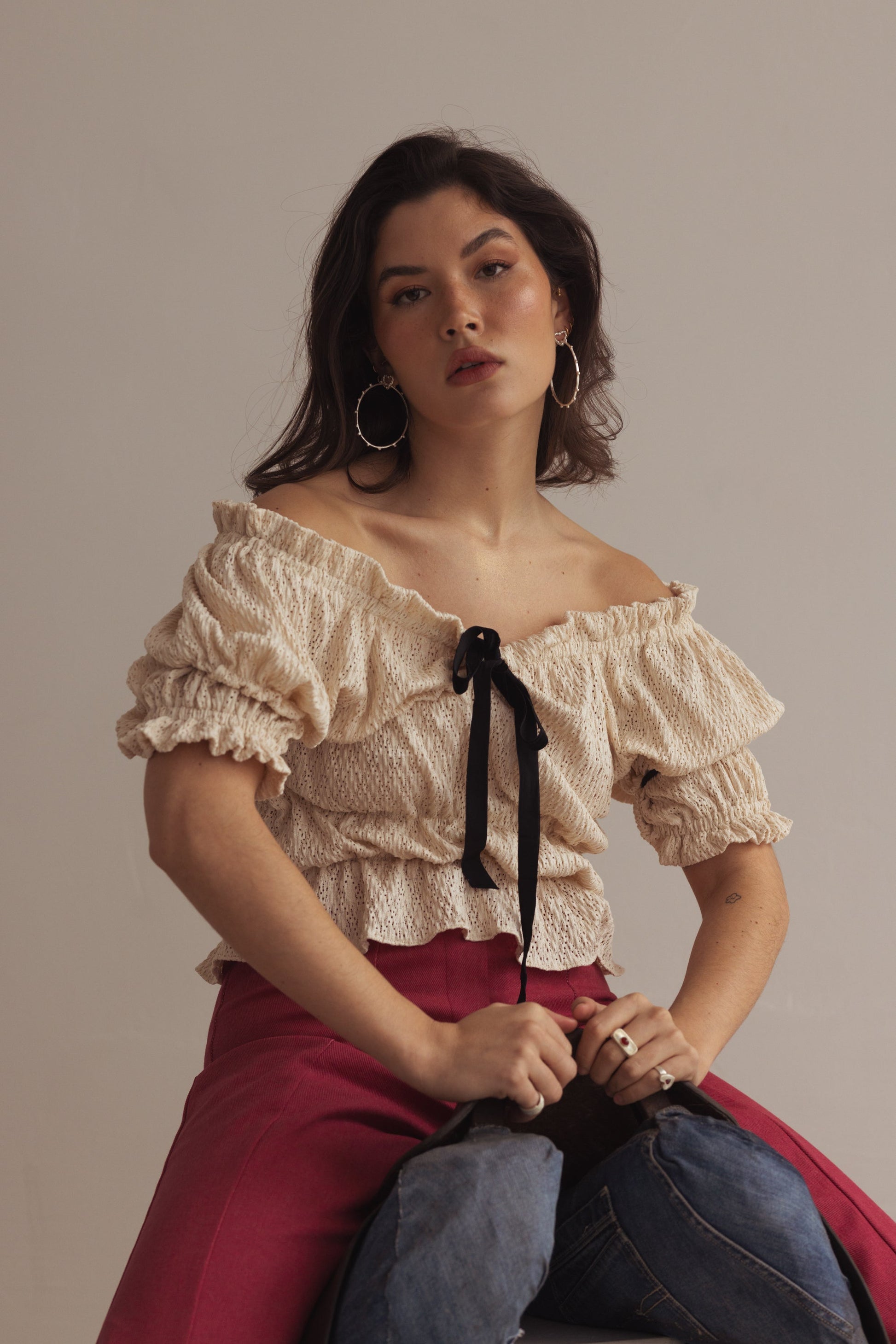 Damblus Romantisk Stil Elastiska Detaljer Sammetband 100% PES-1