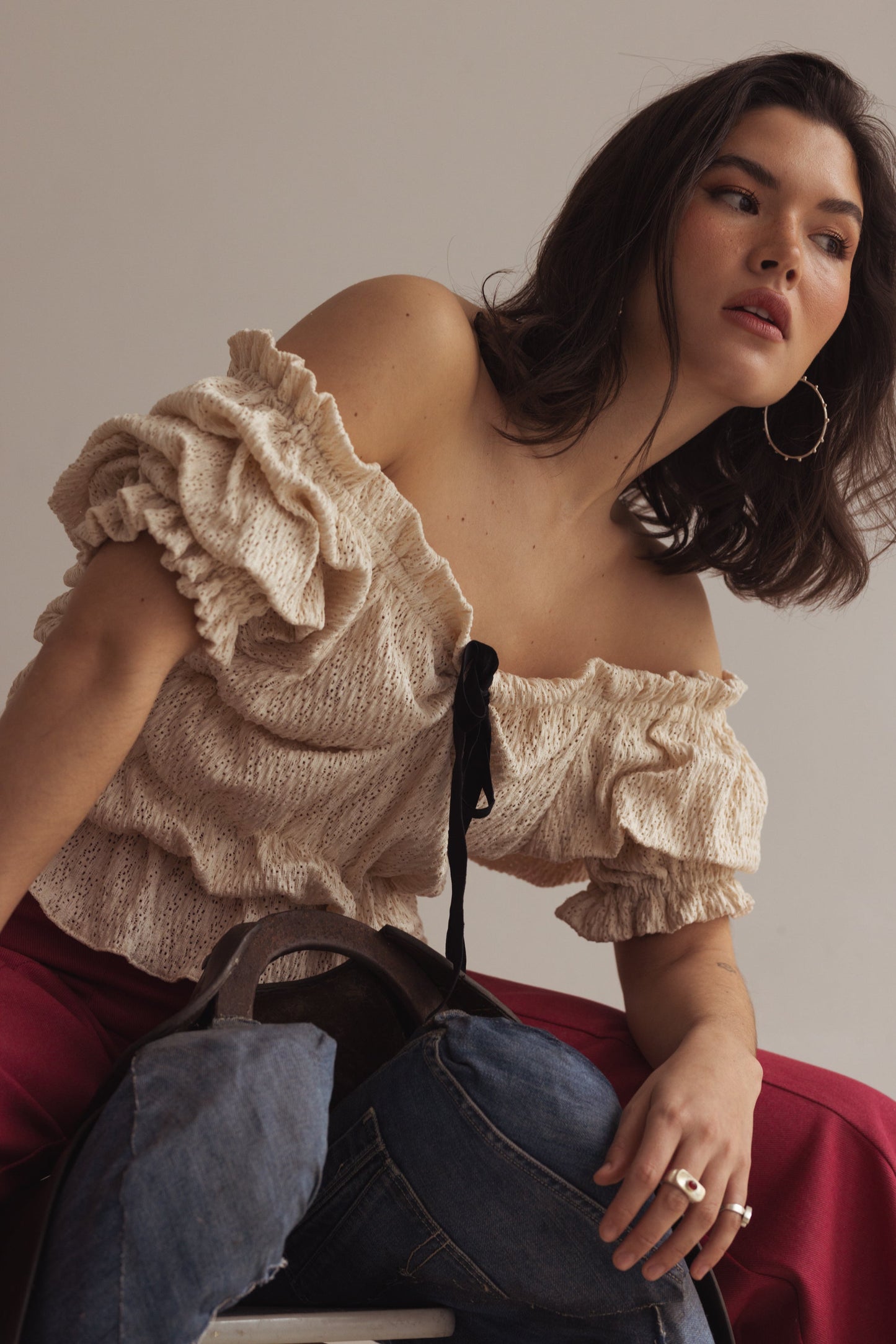 Damblus Romantisk Stil Elastiska Detaljer Sammetband 100% PES-6