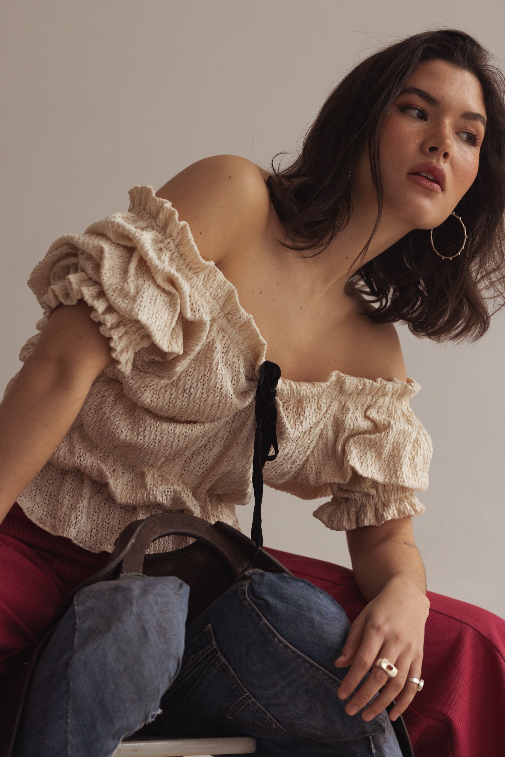 Damblus Romantisk Stil Elastiska Detaljer Sammetband 100% PES-6
