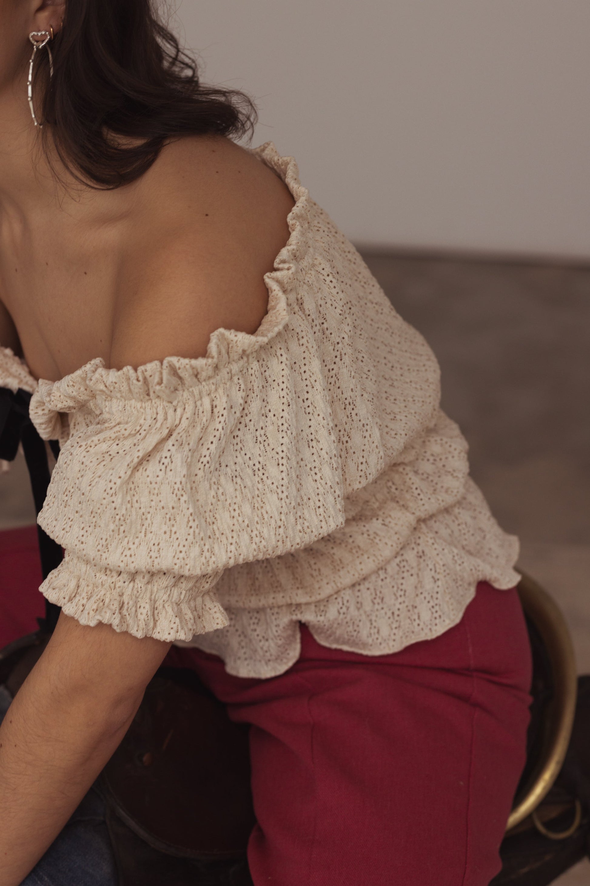 Damblus Romantisk Stil Elastiska Detaljer Sammetband 100% PES-4