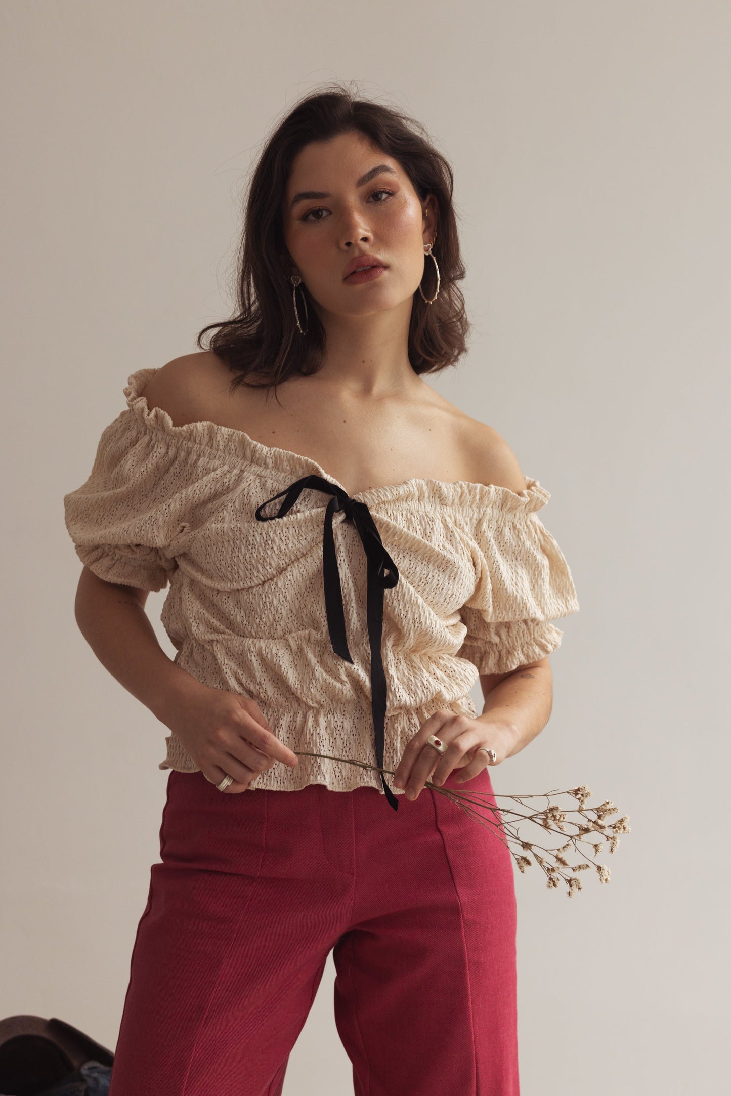 Damblus Romantisk Stil Elastiska Detaljer Sammetband 100% PES-3