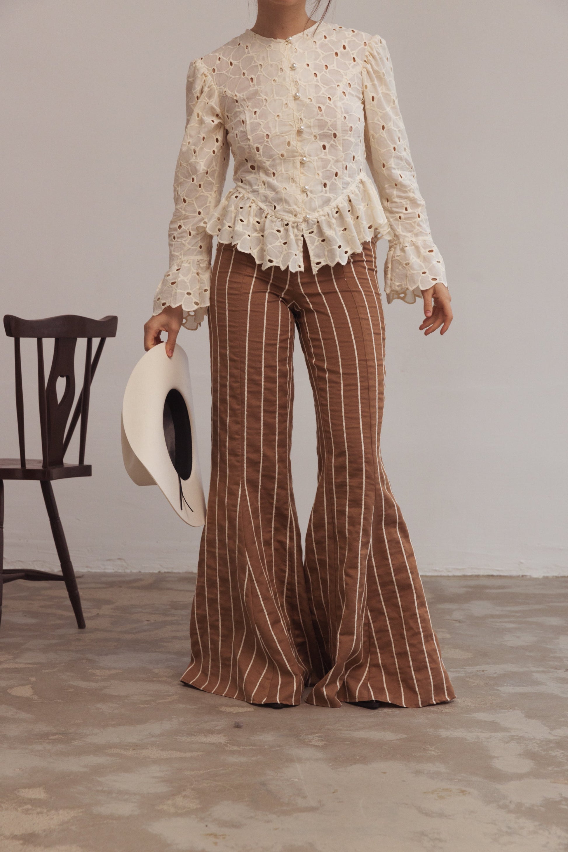 Snygga Byxor Dam Hög Midja med Uttalad Öppning Polyester Mix-5