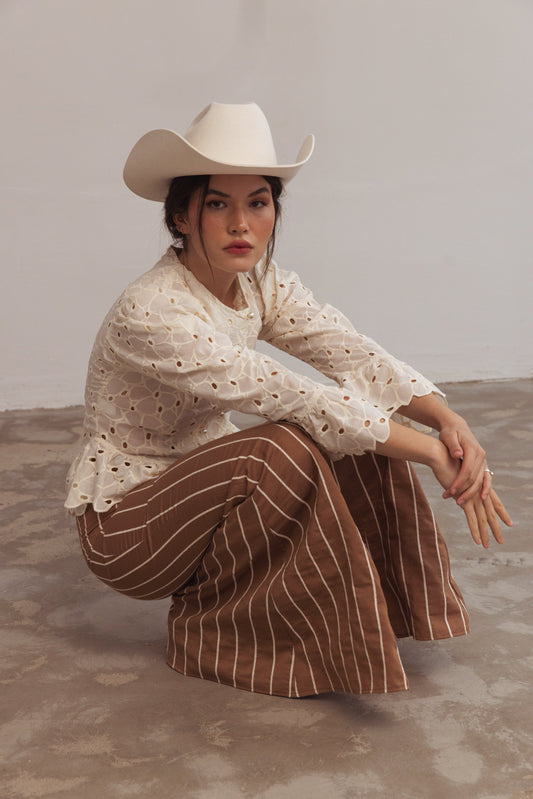 Snygga Byxor Dam Hög Midja med Uttalad Ăppning Polyester Mix-1