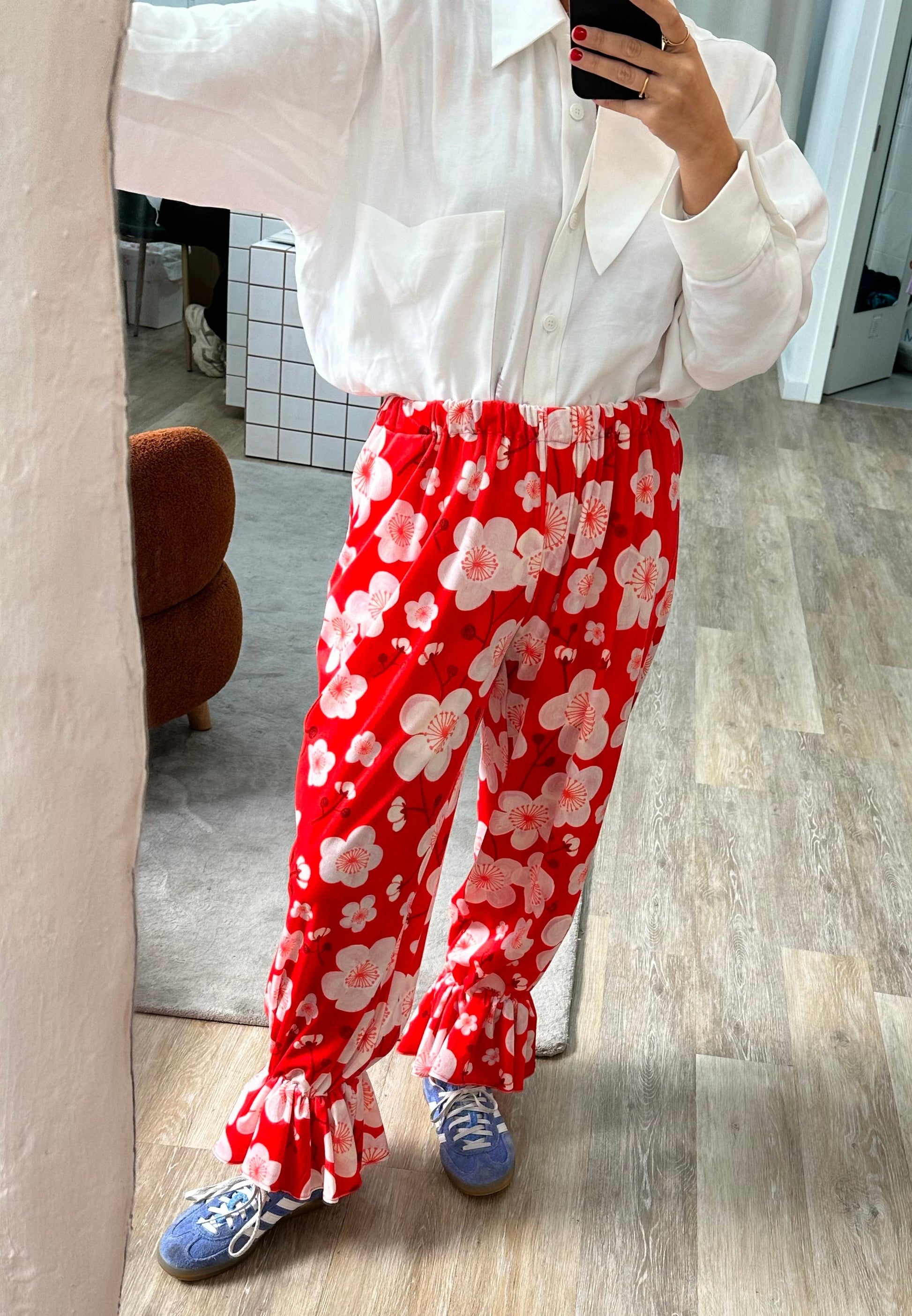 Dam Byxor med Resår i Midjan Sammet Mönstrade Snygga Byxor-1