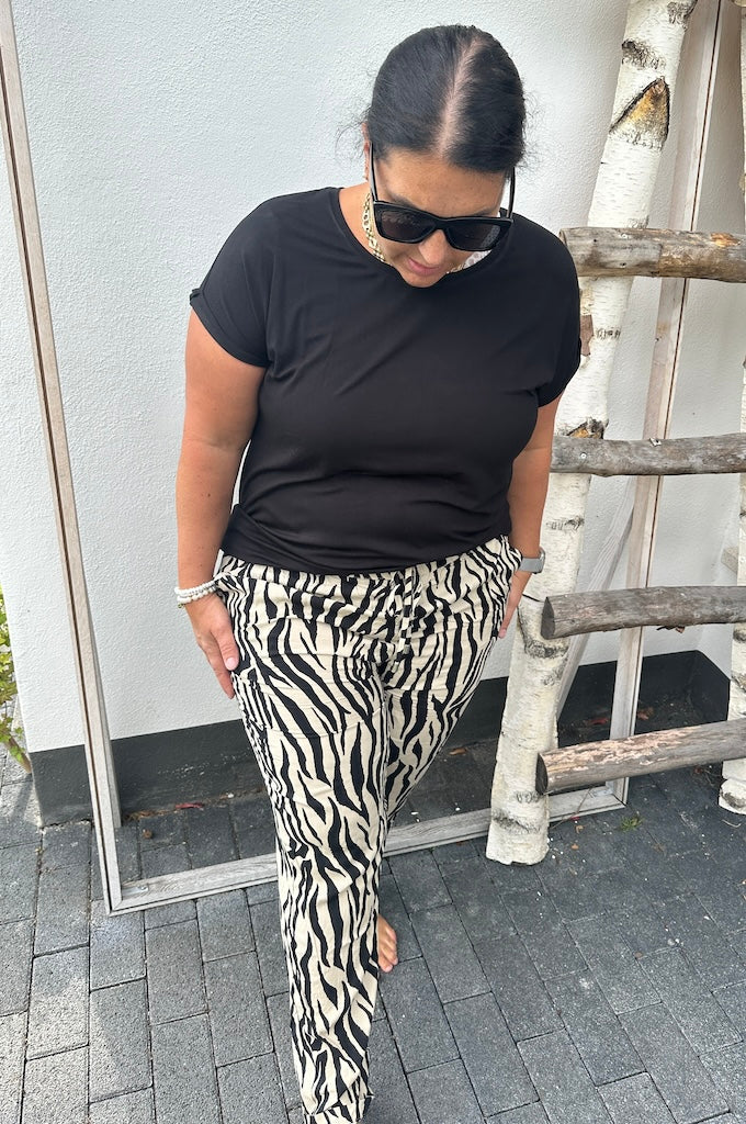 Snygga Byxor Dam Marlene Zebramönster Stretch Material Plusstorlek-3