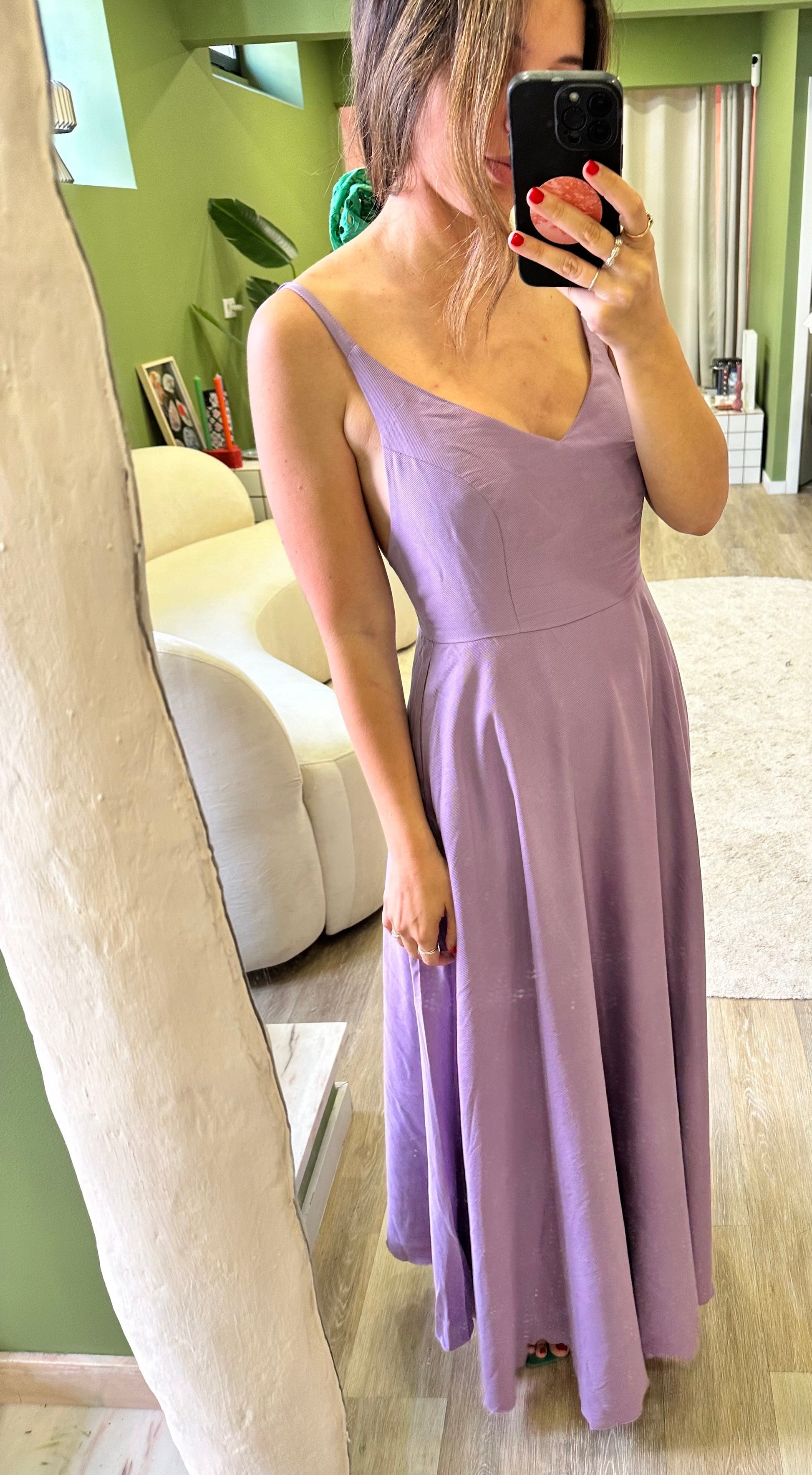 Fina Dam Klänningar A-linje Midi Spaghettirem Bomull-1