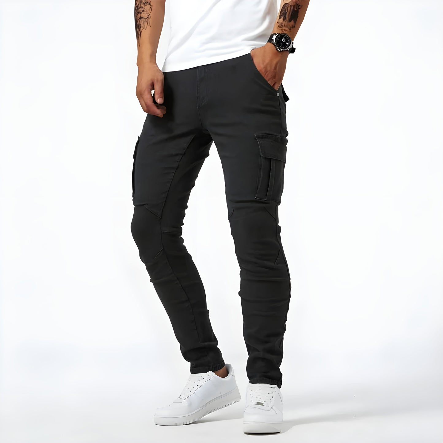 Herr Cargo Byxor Avslappnad Passform 100% Bomull Urban Stil-3