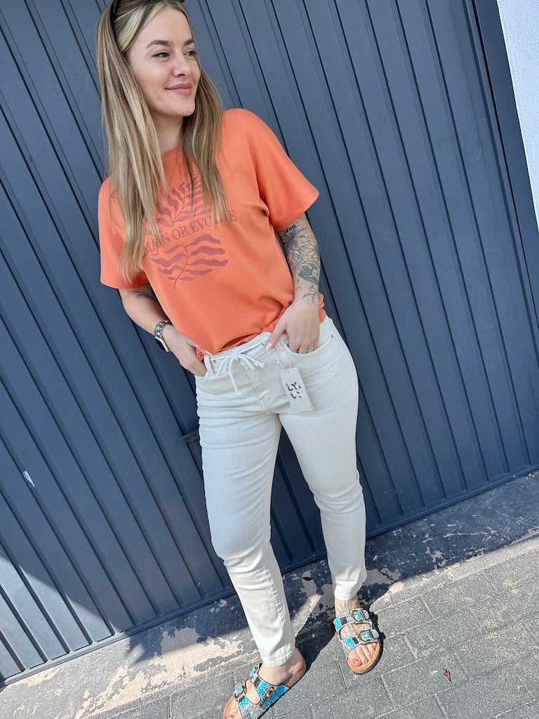 Damjeans Hög Midja Stretch Beige-6