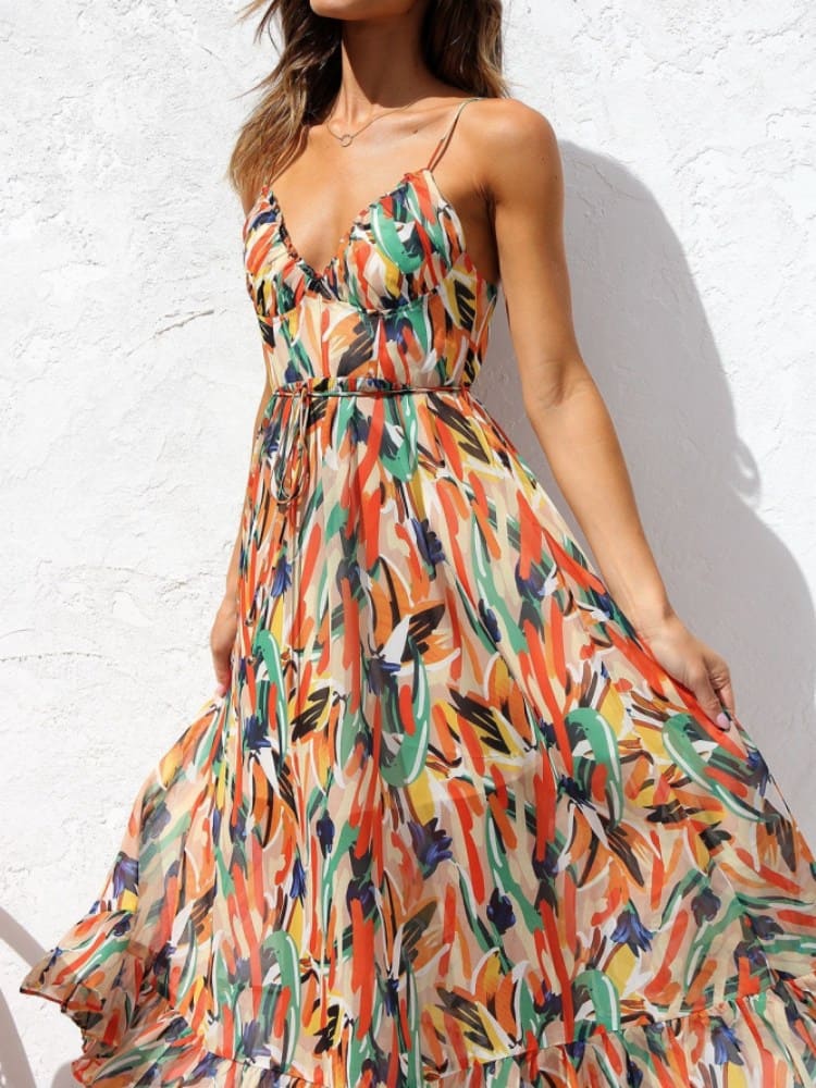 Kvinnors Midi Klänning Blommönster Tank Top Polyester-2