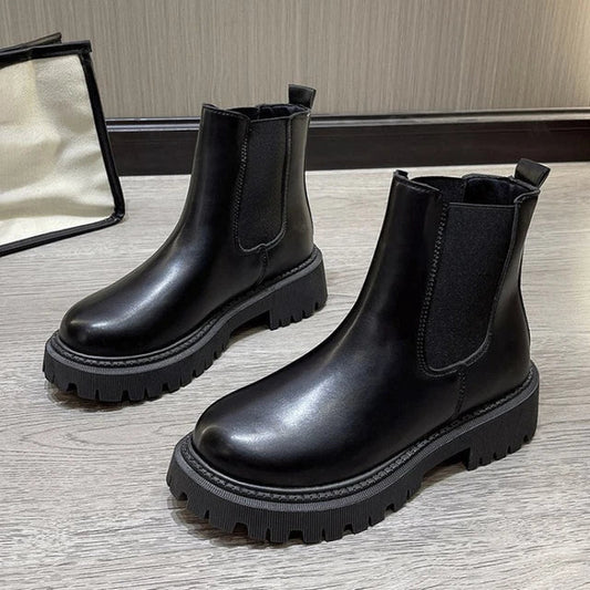 Dam Stövlar Chelsea i Läder med Fleecefoder och Tjock Sula – Hållbar och Bekväm Design för Vardags och Fest 1