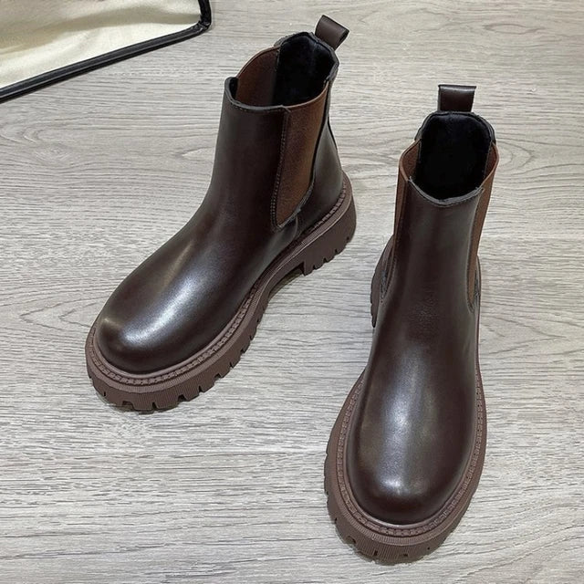 Dam Stövlar Chelsea i Läder med Fleecefoder och Tjock Sula – Hållbar och Bekväm Design för Vardags och Fest 6