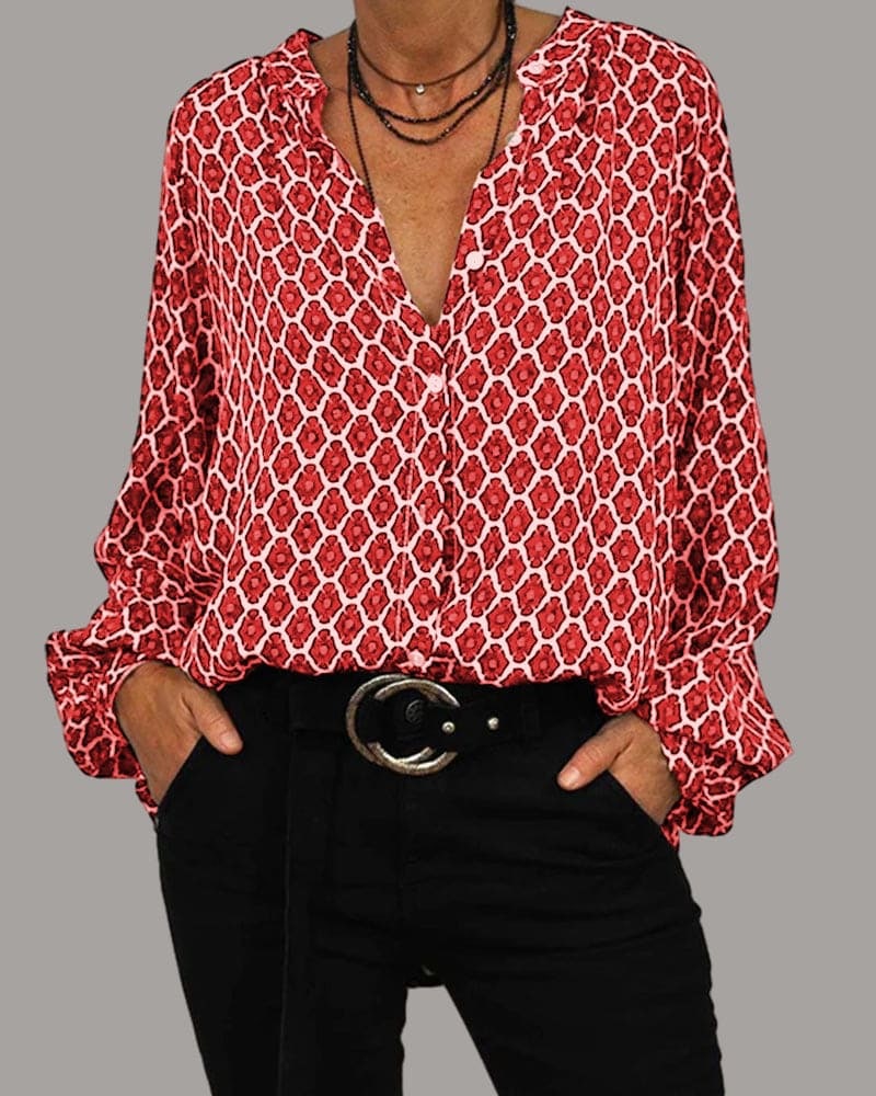 Dam Midi Blus V-ringning Lätt Material-4
