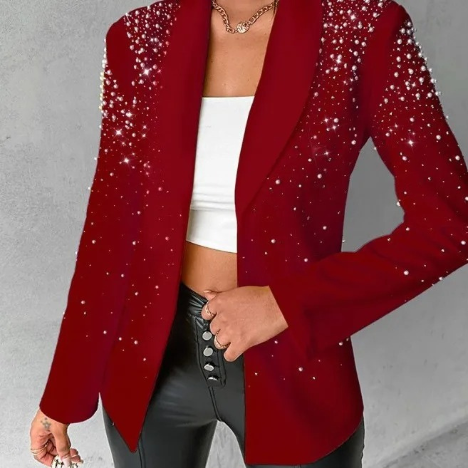Variant image for Kvinna Blazer Elegant Pärlapplikationer Högkvalitativt Tyg-13