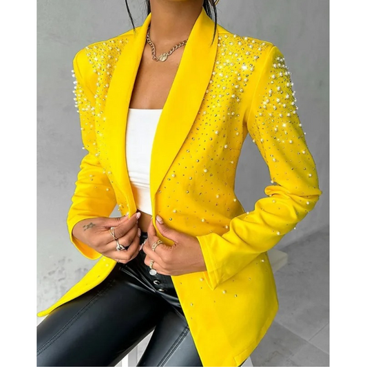 Kvinna Blazer Elegant Pärlapplikationer Högkvalitativt Tyg-1