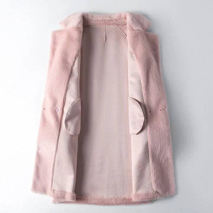 Kvinnor Vinterjacka Dubbelknapp Mjuk Tygblandning-3