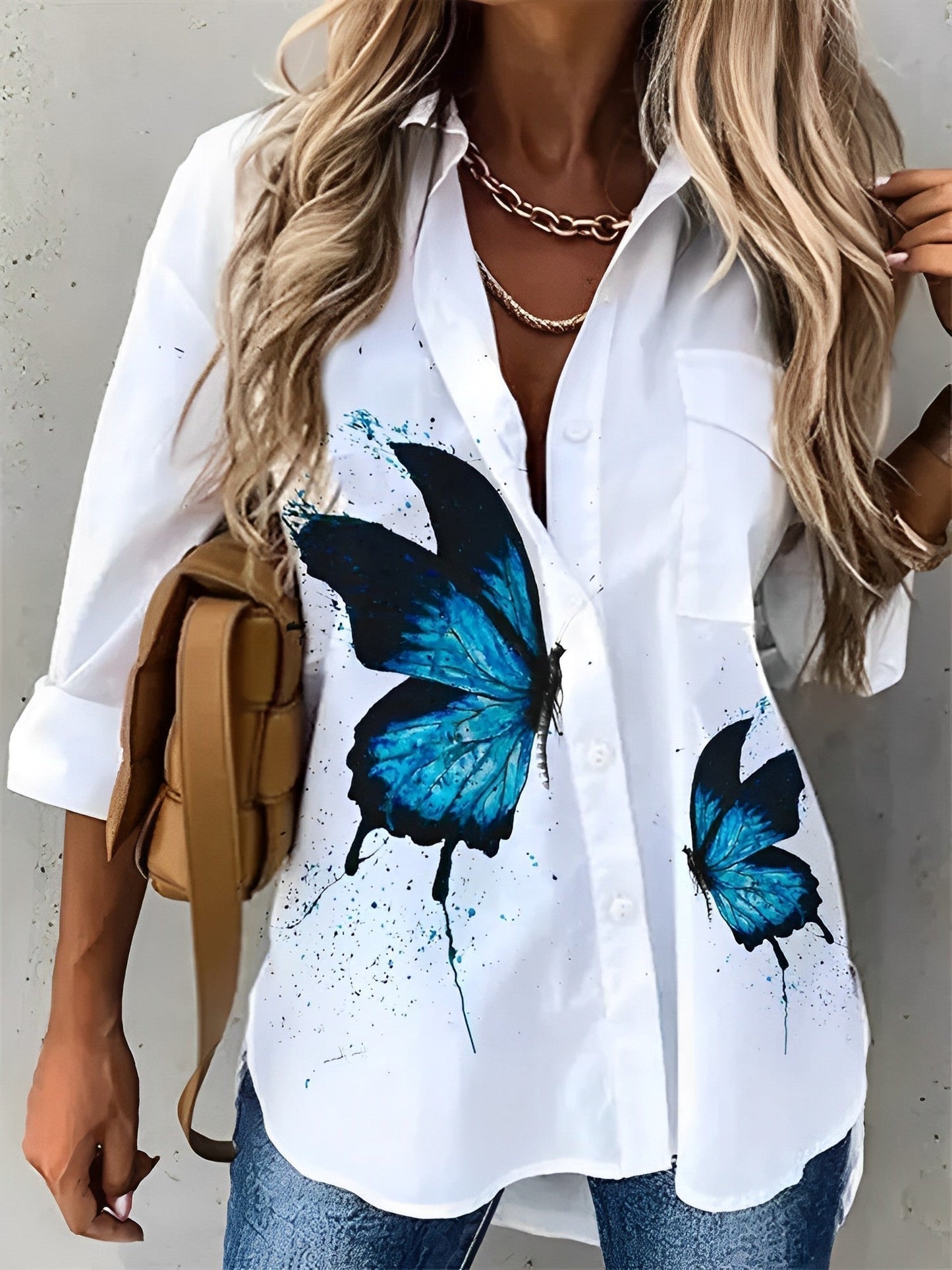 Vit Blus Dam Luftig Design Polyester-2