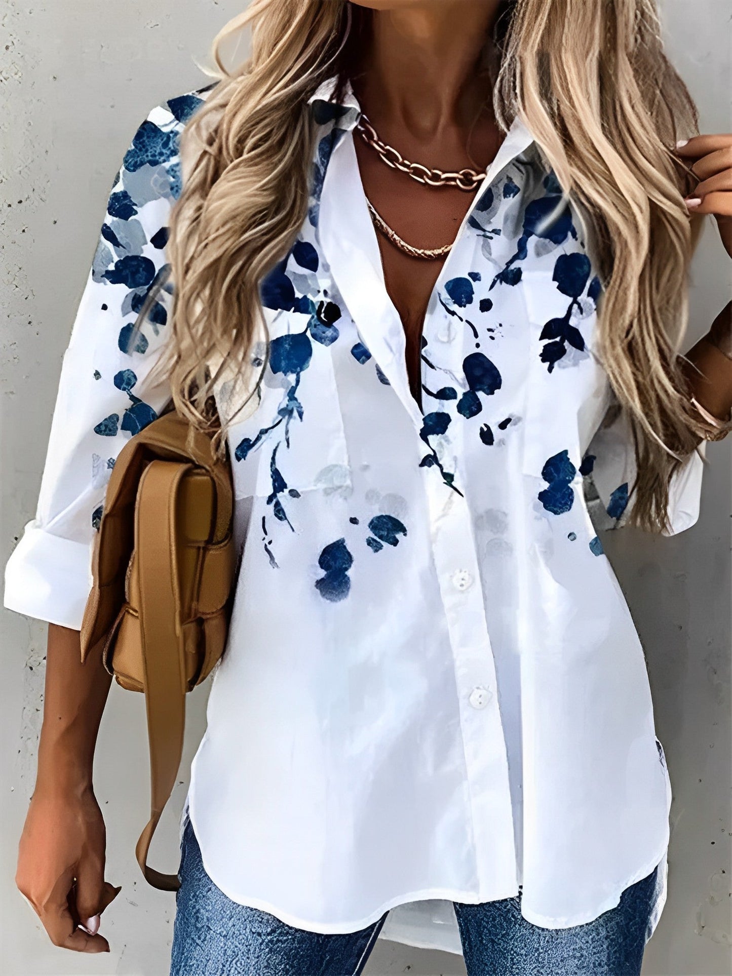 Vit Blus Dam Luftig Design Polyester-1