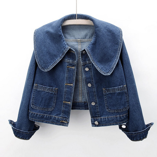 Kvinno Denimjacka med Sjömanskrage â LĂ€tt Bomull och Polyester, Lös Passform, MĂ„ngsidig Design S-XL 1
