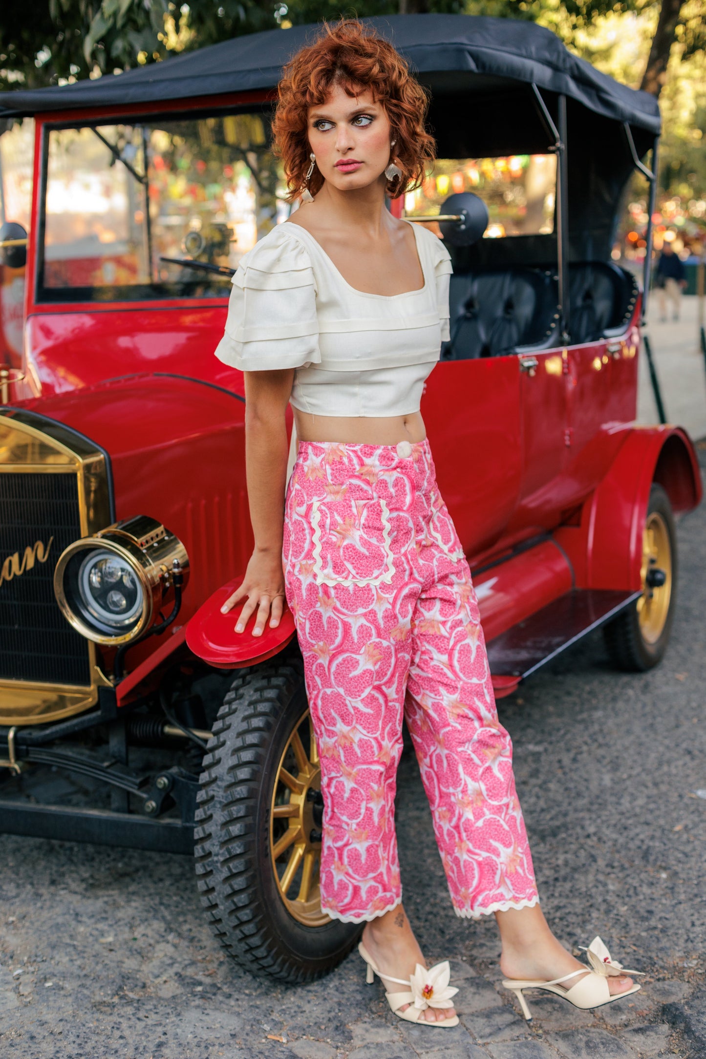 Dam Chinos Granatäpple Mönster 100% Bomull-3