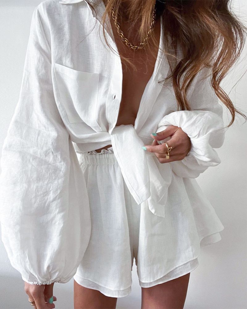 Dam Casual Suit Ruffled Polyester Shorts-3