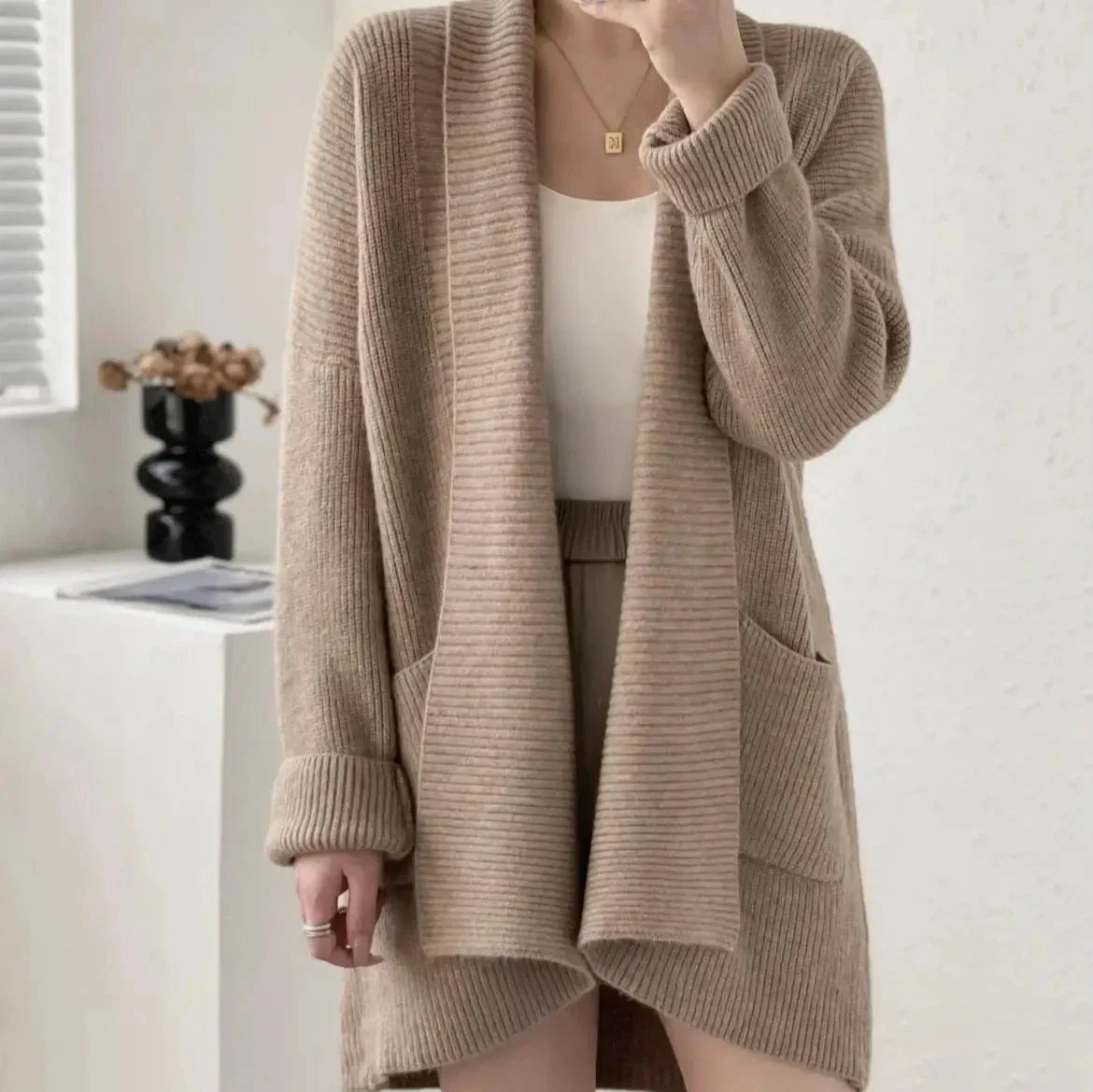 Kvinnors Lång Väst Öppen Front Syntetisk-3