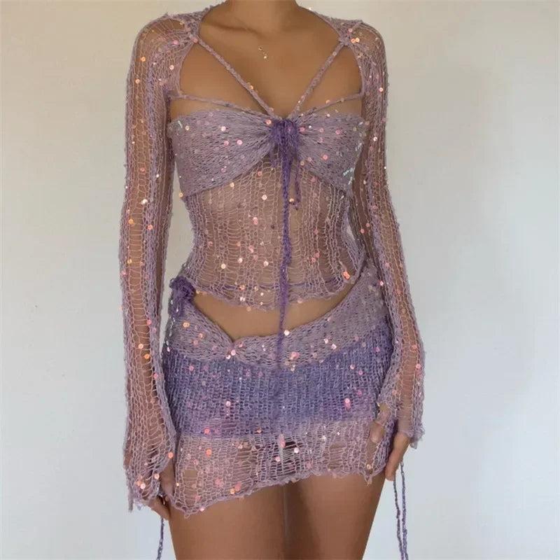 Variant image for Damkläder Tvådelad Långärmad Topp Bodycon Polyester för Sommar-11