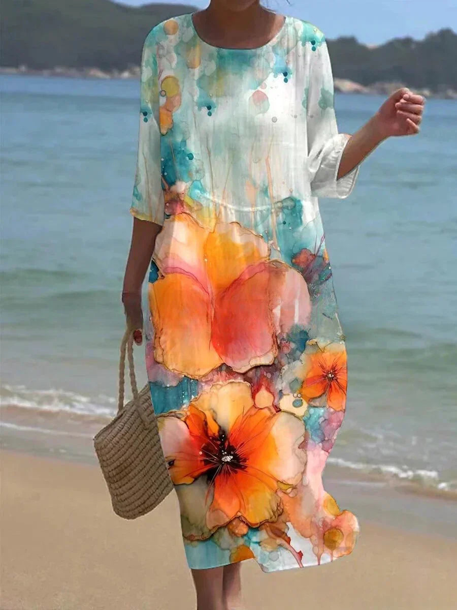 Dam Klänning Boho Blommig Design Lätt Polyester-4