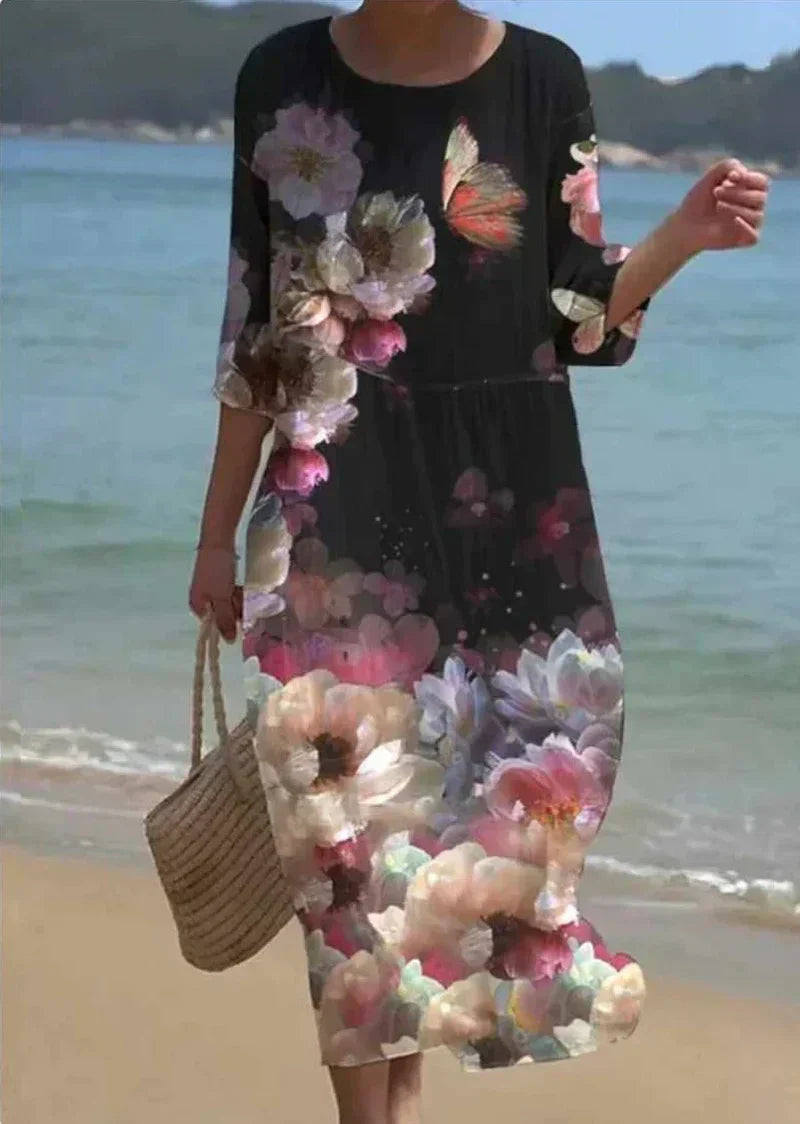 Dam Klänning Boho Blommig Design Lätt Polyester-2