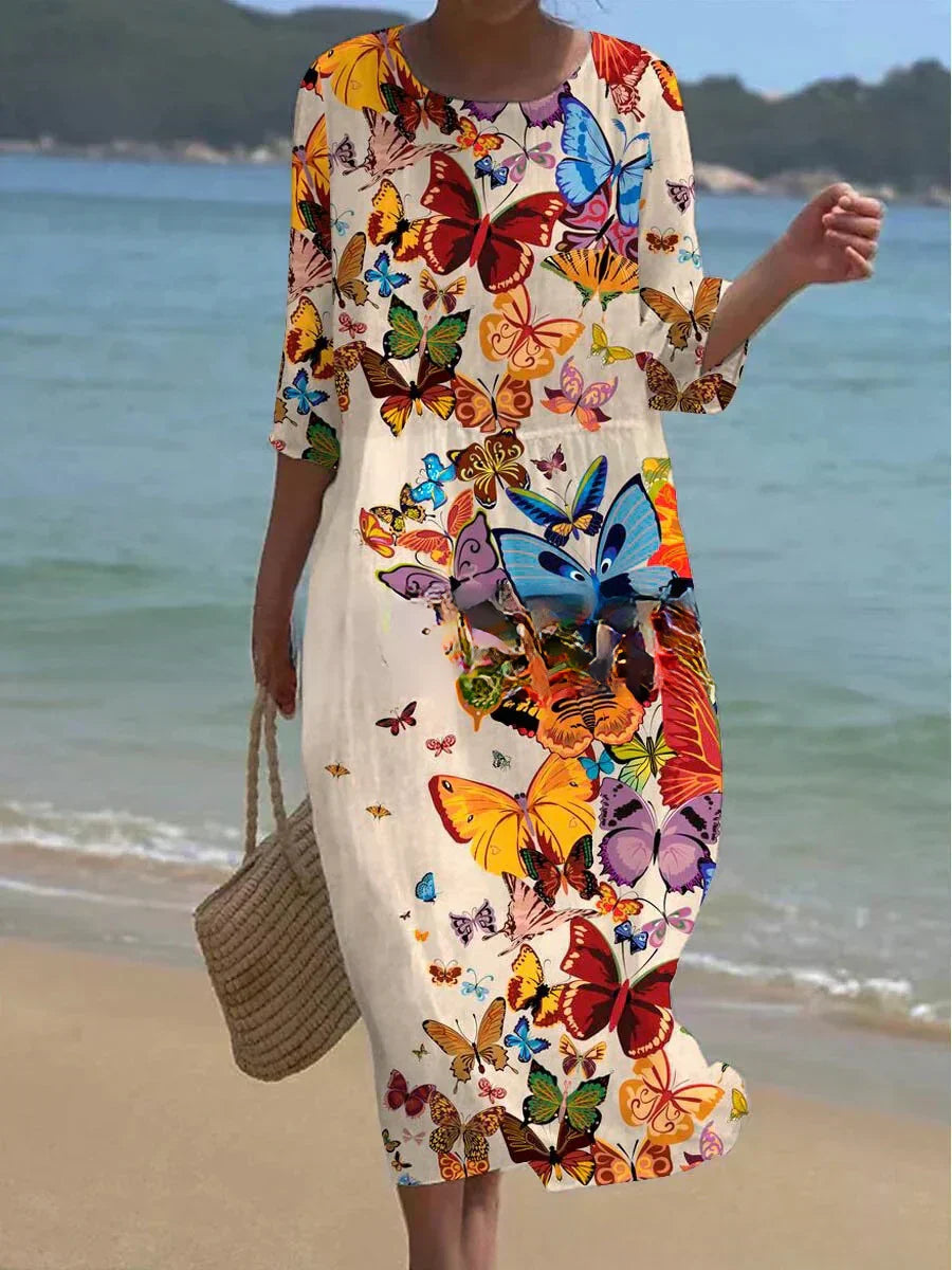 Dam Klänning Boho Blommig Design Lätt Polyester-5