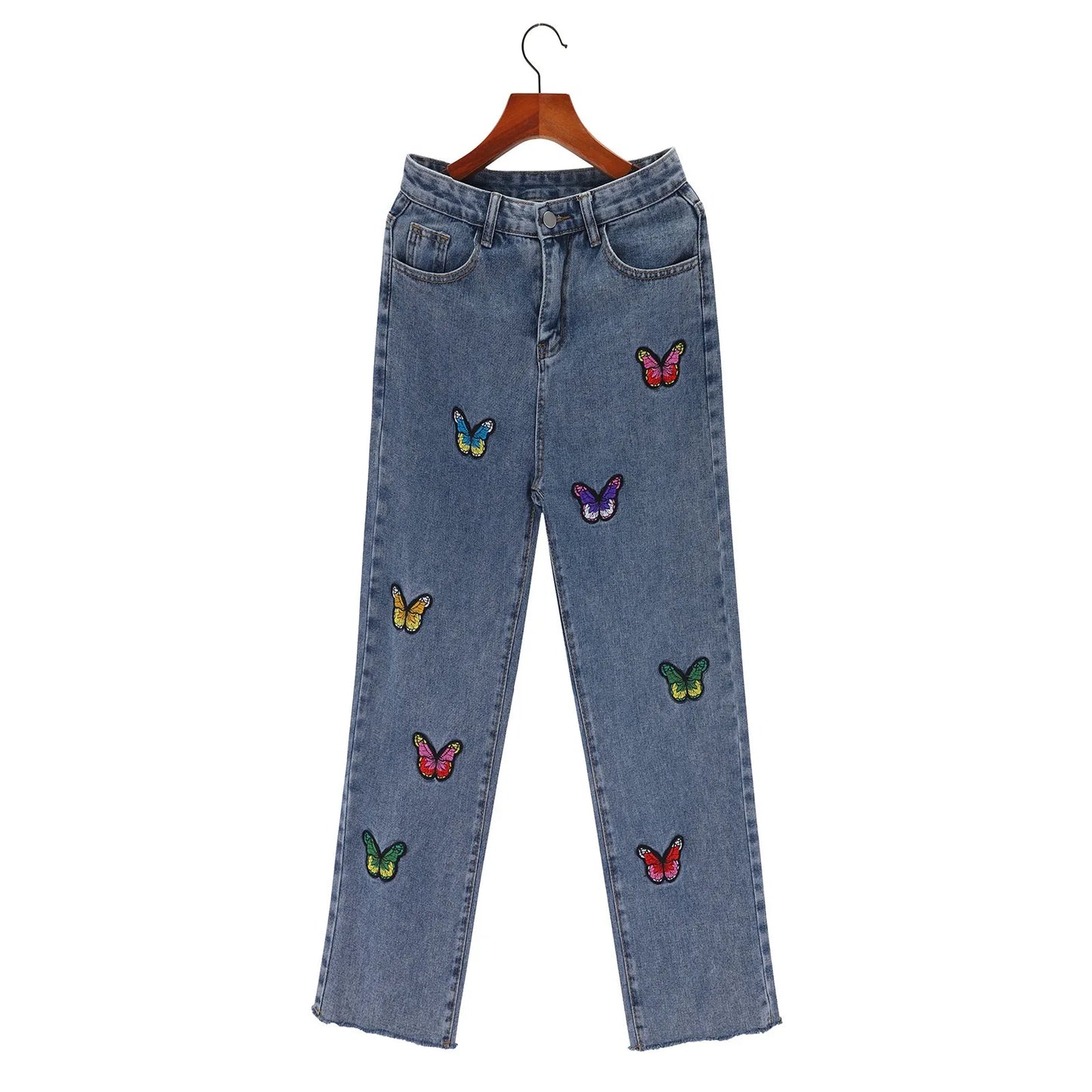 Dam Jeans Med Hög Midja Och Fjärilsbroderi i Högkvalitativ Denim-5