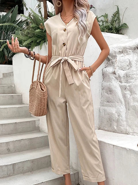 Kvinna Jumpsuit Ärmlös Justerbart Midjeband Polyester 11