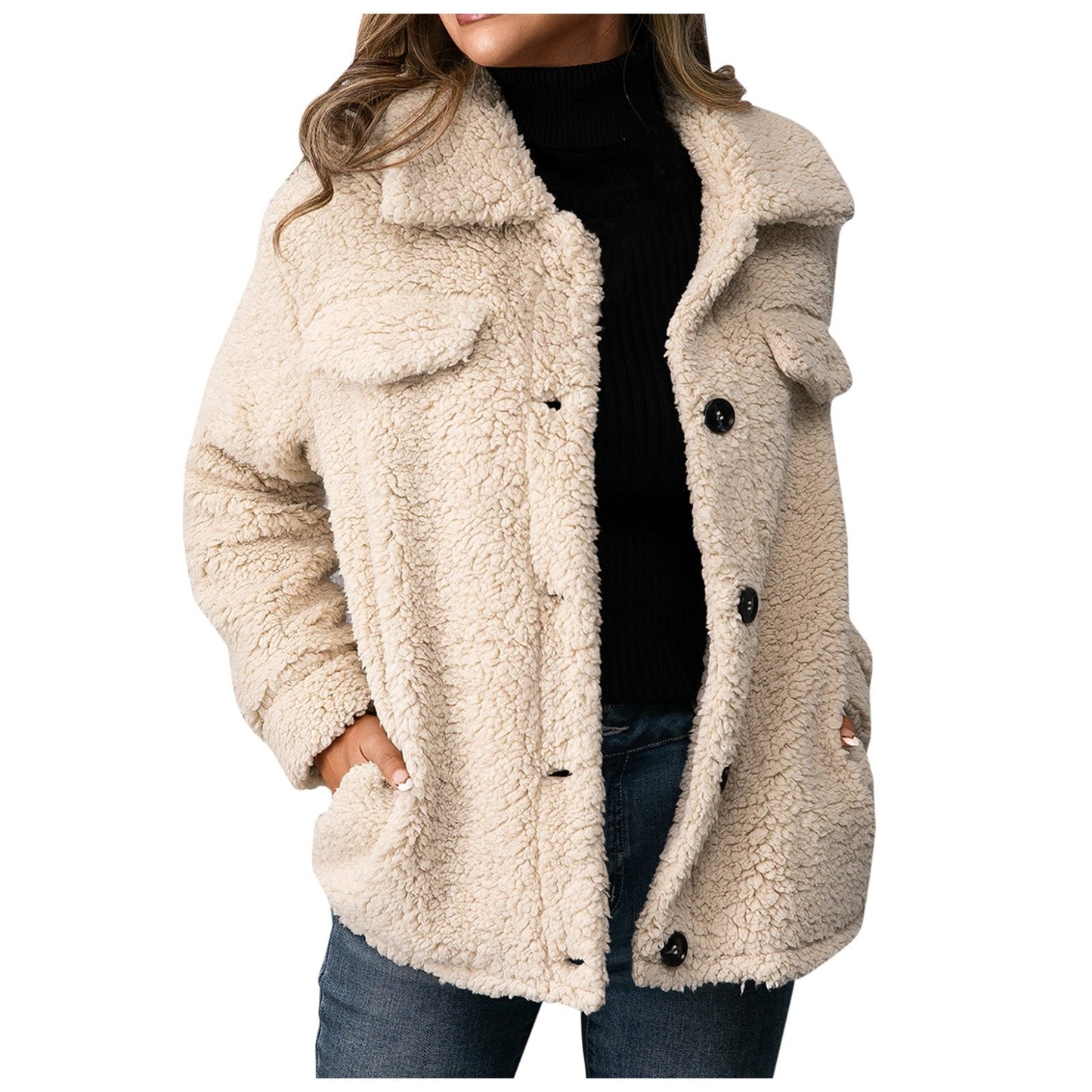 Lång Teddyjacka Dam i Mjuk Fleece – Trendig Design för Kalla Dagar, Avslappnat Snitt 4